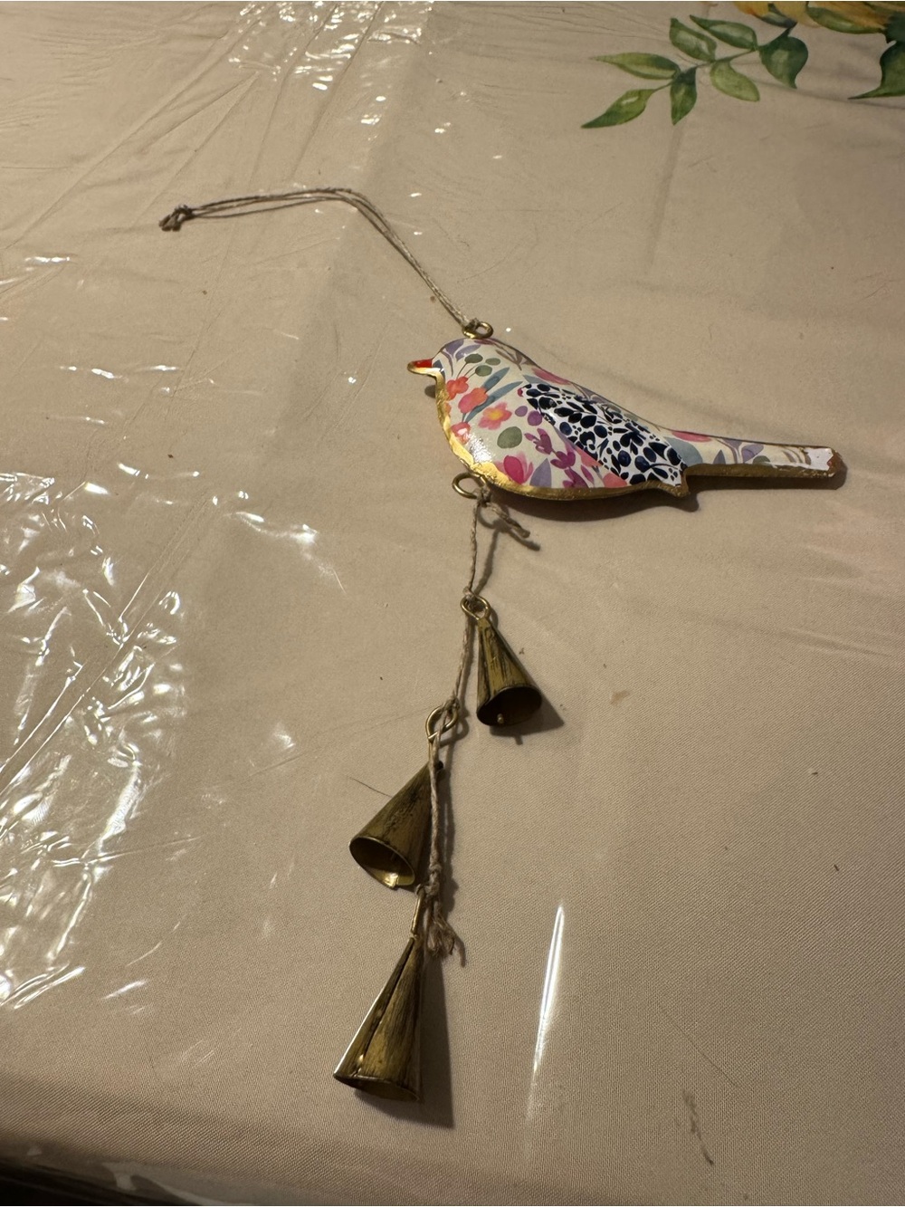 Cost Plus World Market Multicolor Floral Bird Wind Chime with Brass Bells